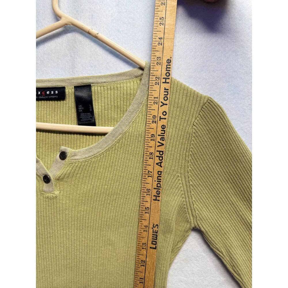 Liz Claiborne Axcess Green Ribbed Henley Long Sleeve Top Womens Size L - Picture 6 of 8